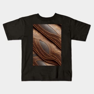 Dark Brown Ornamental Leather Stripes, natural and ecological leather print #52 Kids T-Shirt